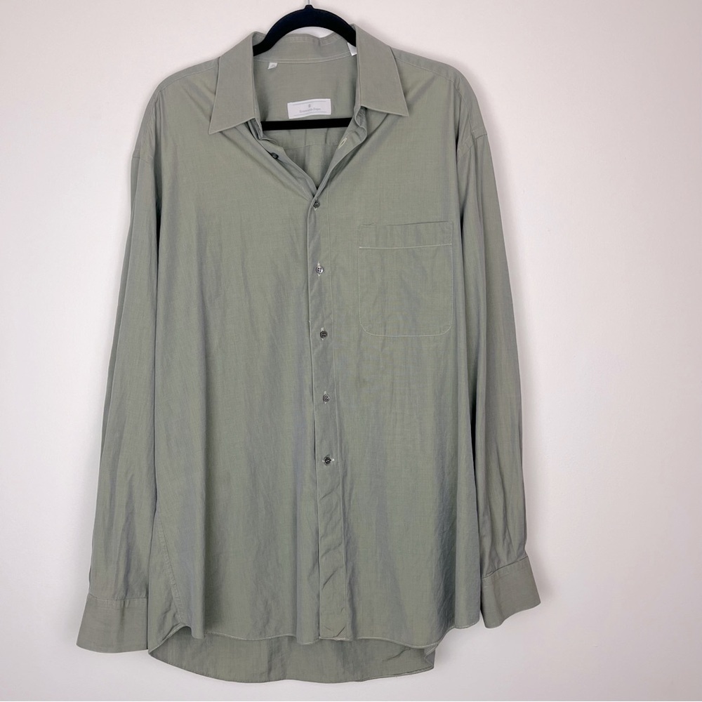 ERMENEGILDO ZEGNA Green Long Sleeve Dress Shirt 41/16